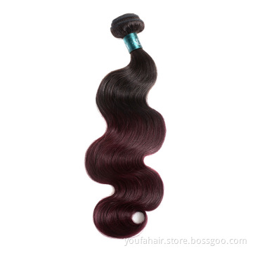 Factory Price Peruvian 100% Human Hair 1b/99j Ombre Color Bundles Unprocessed Virgin Cuticle Aligned Body Wave Hair Extension